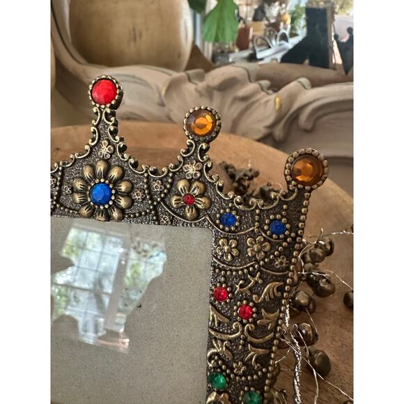 3 Enameled Metal Floral Photo Frames table top mini small crown crystals set - Picture 9 of 16